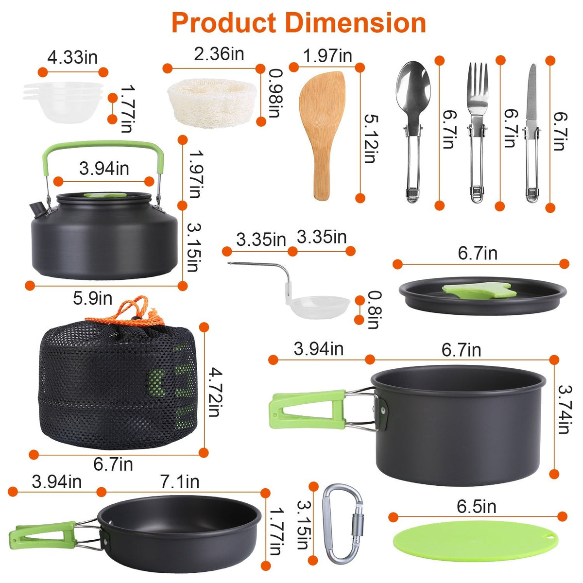 16-Piece Aluminum Camping Cookware Set with Pot, Pan & Kettle