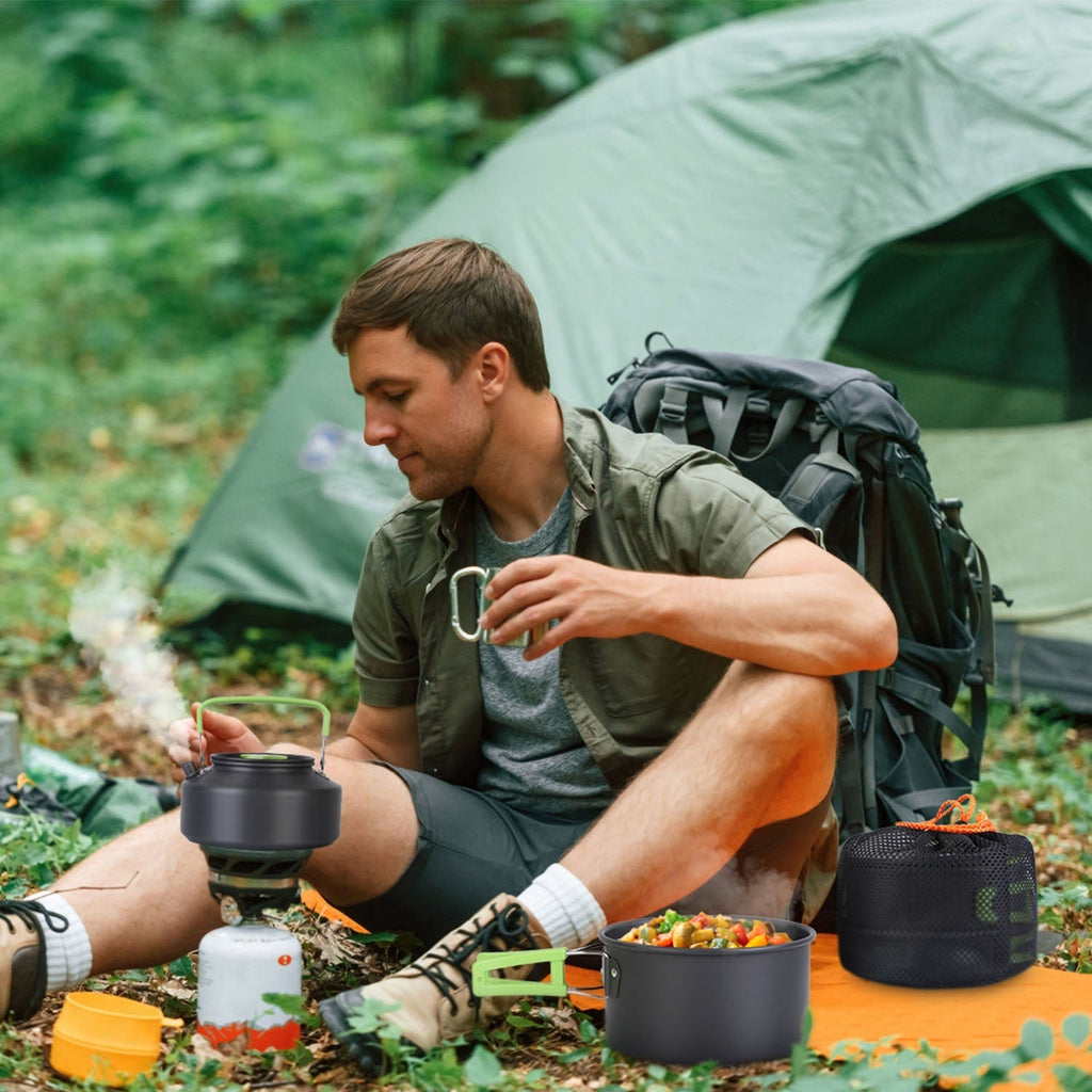16-Piece Aluminum Camping Cookware Set with Pot, Pan & Kettle