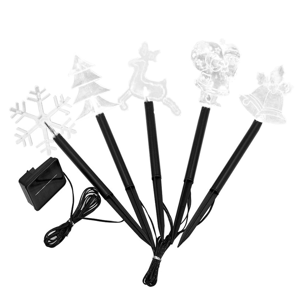 5Pcs Mixed Christmas Decoration Light Solar Stake Light Waterproof Reindeer Snowflake Bell