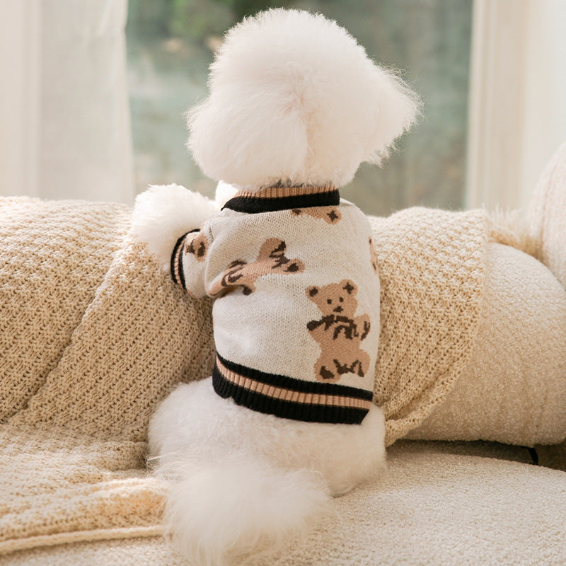 Bear-Pattern Dog Sweater – Lightweight Winter Clothing for Puppies