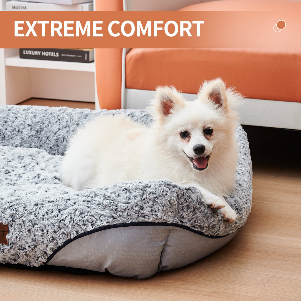 Swirl Rose Velvet Dog Beds For Small Medium Dogs Removable Cushion Calming Dog Sofa Beds Anti-Anxiety Machine