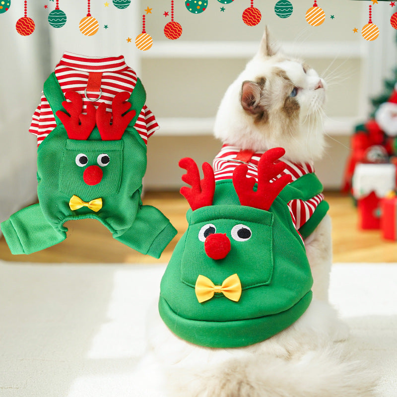 Christmas Pet Dogs Cats Coats Dress Up Costume Elk Pocket Sweatshirt Teddy Bichon Puppy Kitten Vest Xmas Warmer