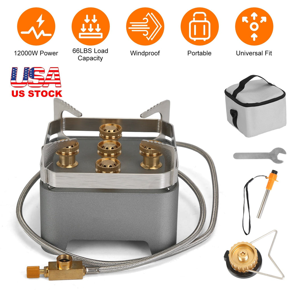 12,000W Portable Camping Stove with Cassette Adapter & Carry Case
