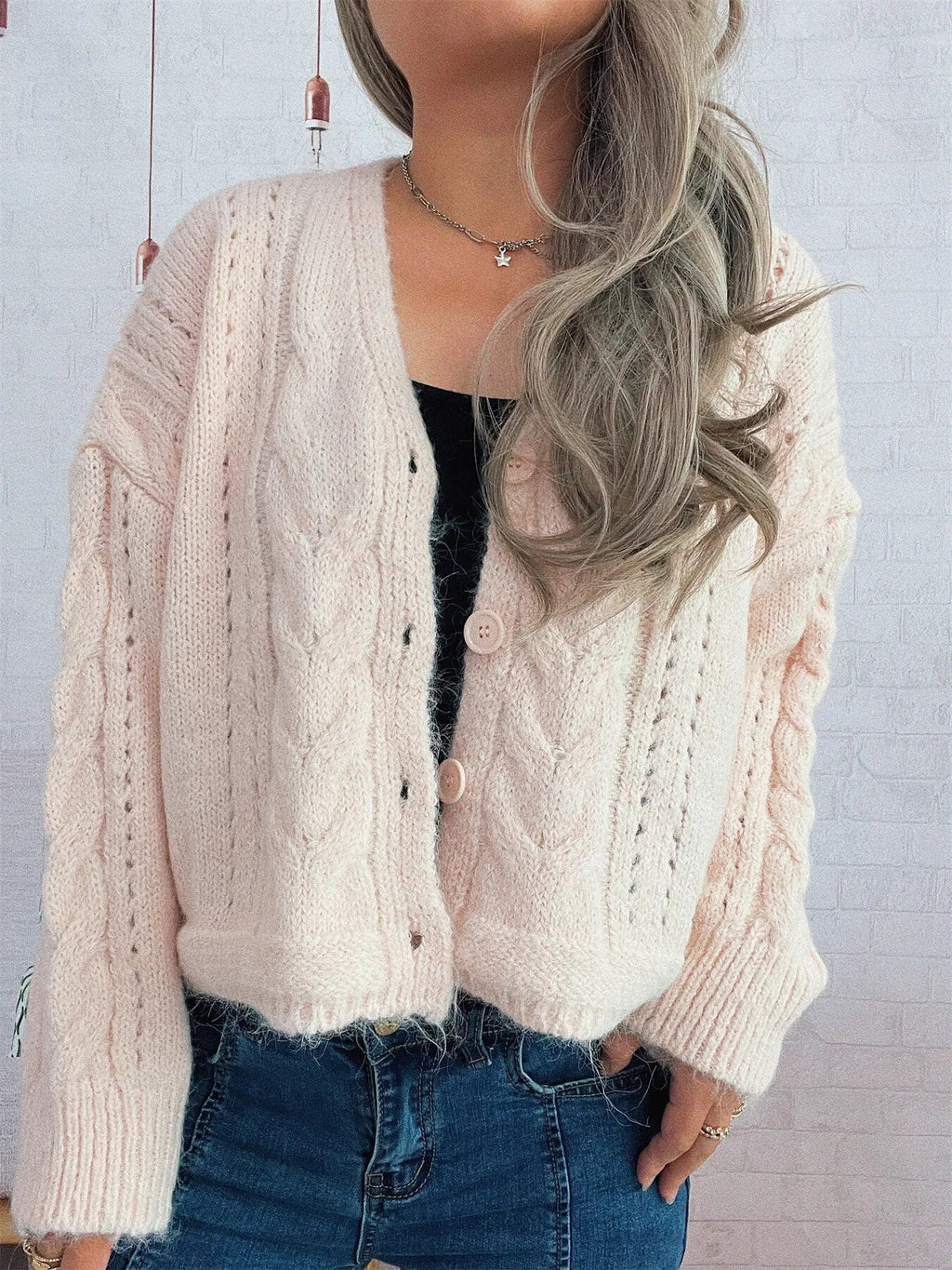 Women's Cable-Knit Button-Up Cardigan Sweater