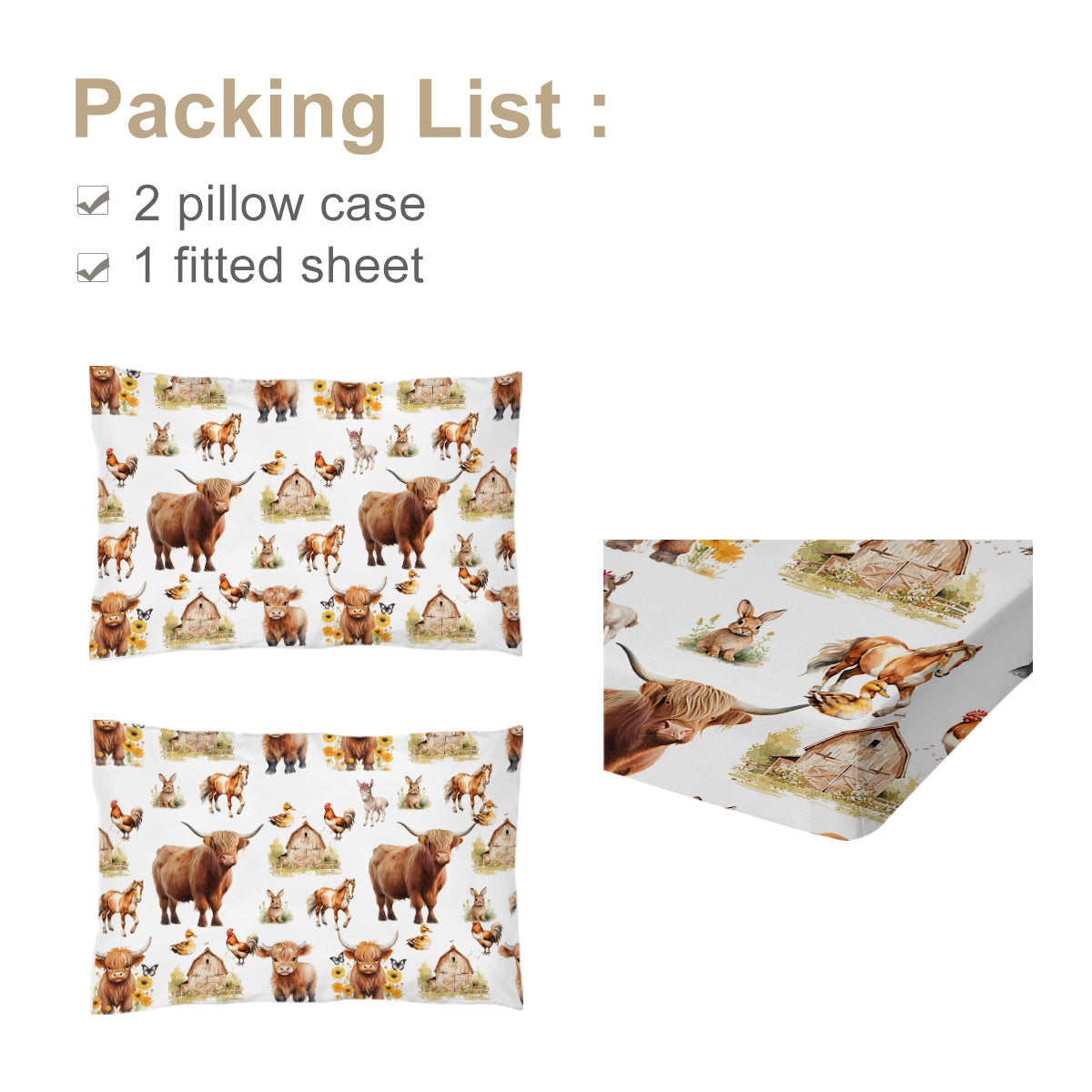 Cow & Duck Microfiber Bed Sheet & Pillowcase Set — 3 Pieces