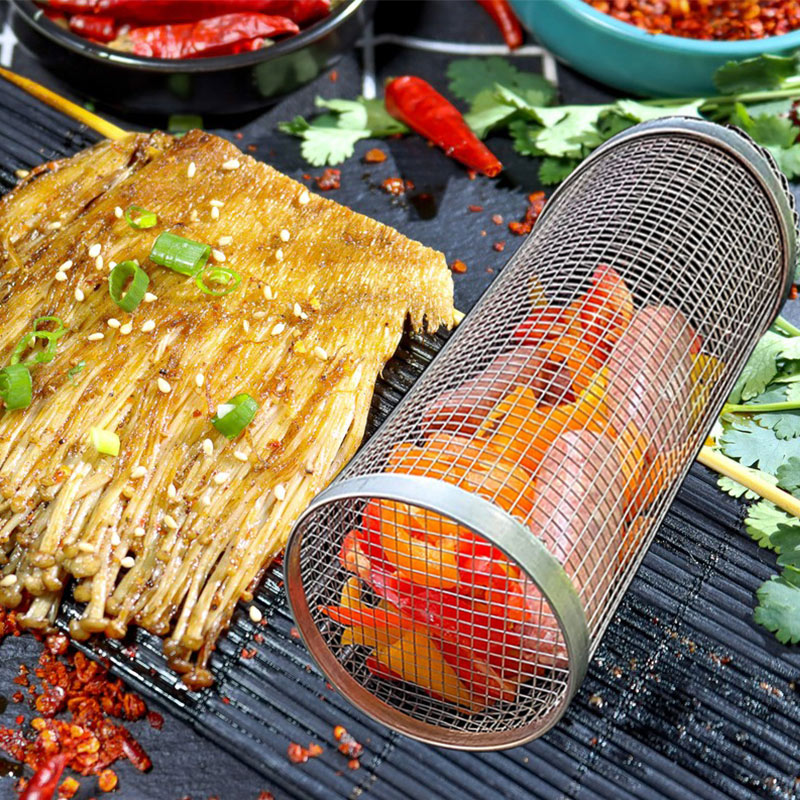 Rolling Stainless Steel BBQ Grill Basket