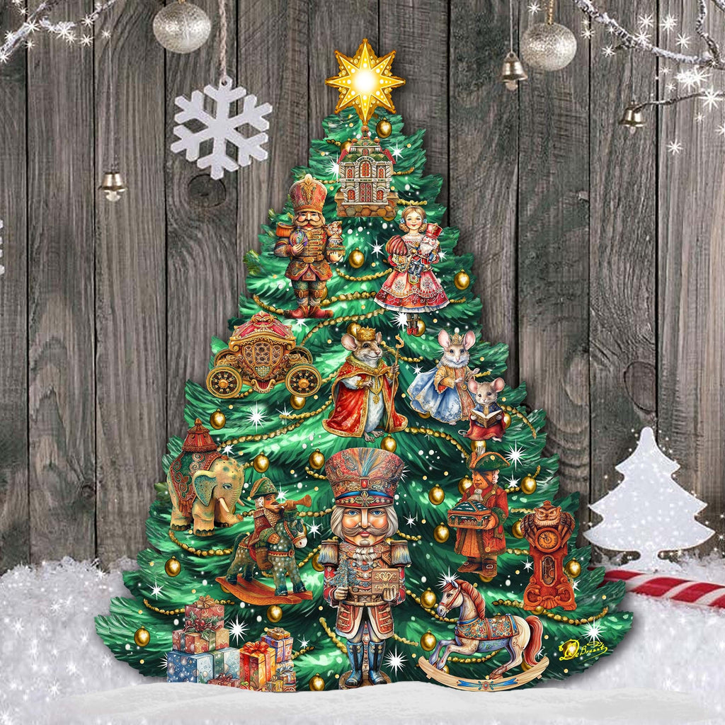 Nutcracker-Themed Christmas Tree Outdoor Indoor Decor Wooden Christmas Decoration by G. Debrekht