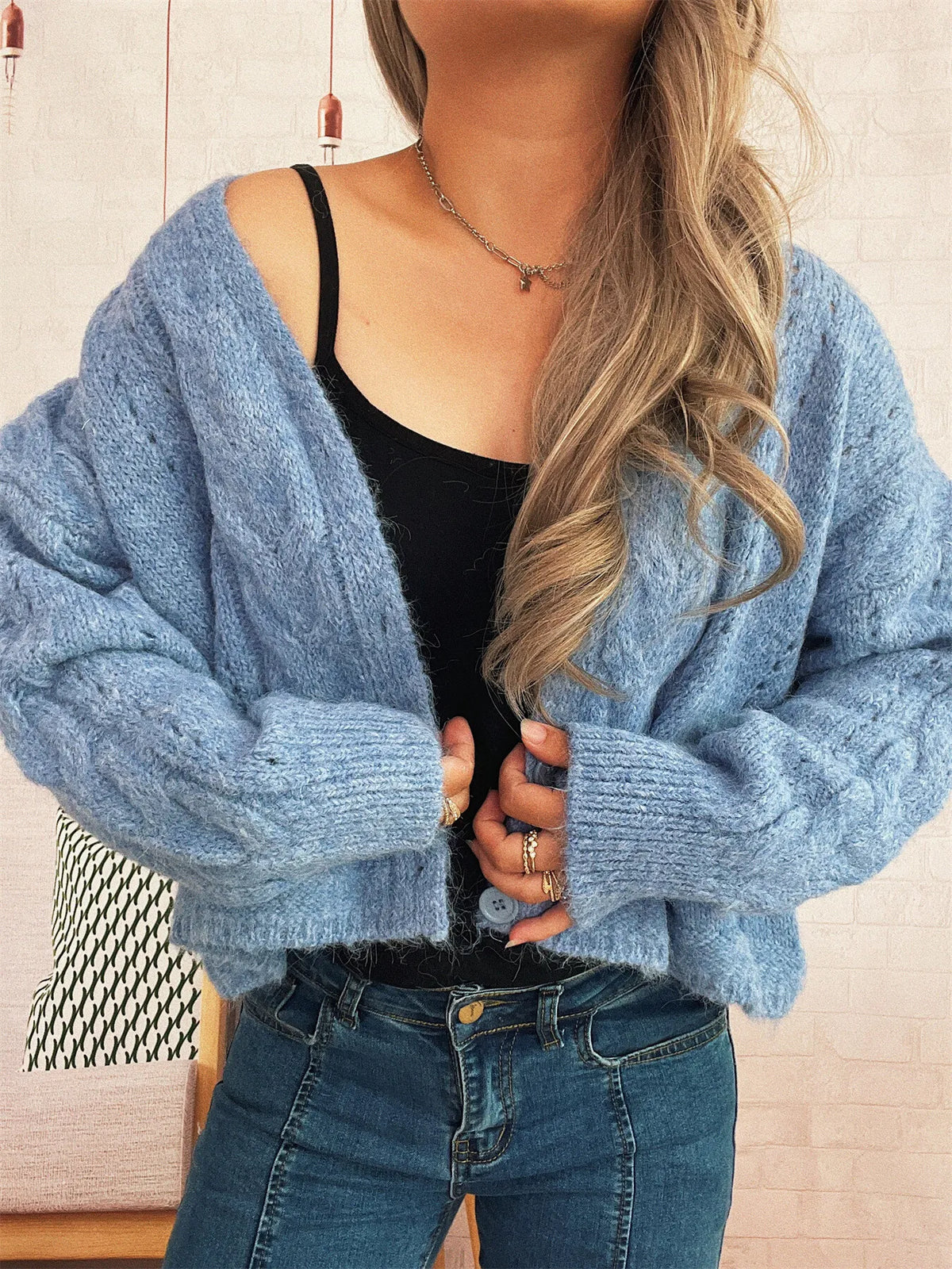 Women's Cable-Knit Button-Up Cardigan Sweater