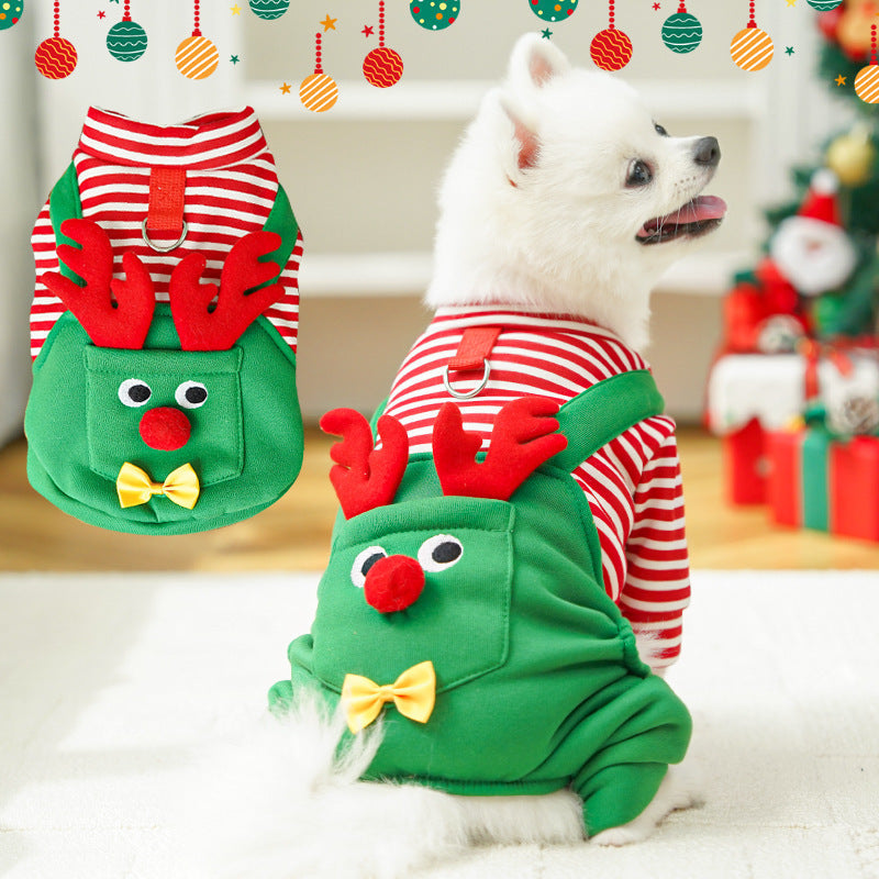 Christmas Pet Dogs Cats Coats Dress Up Costume Elk Pocket Sweatshirt Teddy Bichon Puppy Kitten Vest Xmas Warmer