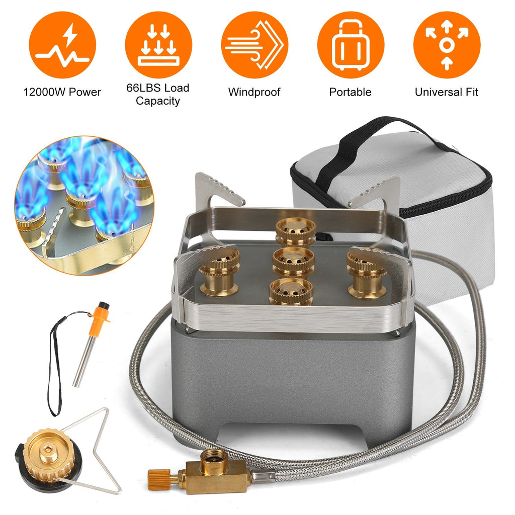 12,000W Portable Camping Stove with Cassette Adapter & Carry Case