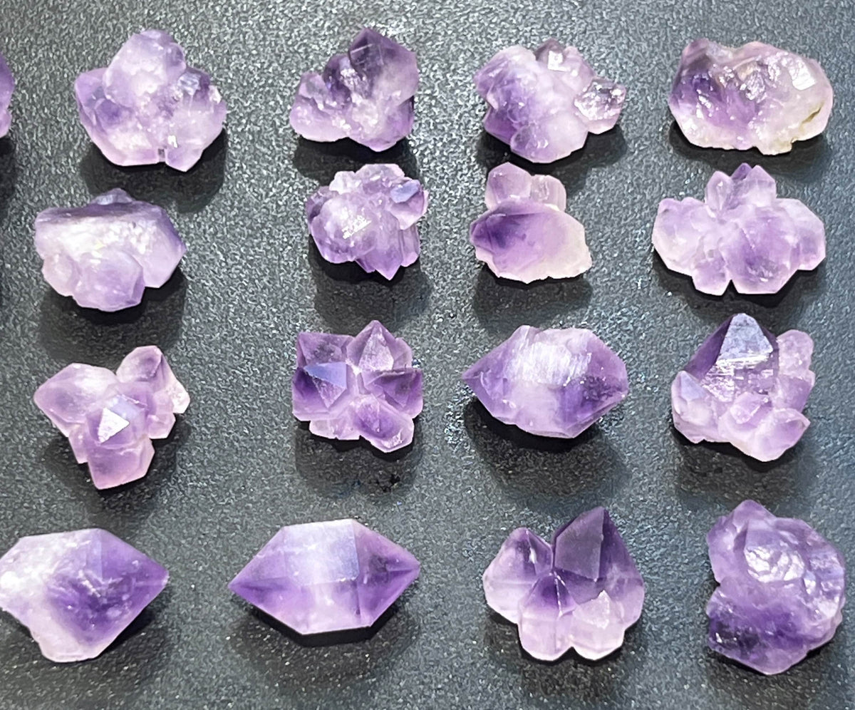 Raw Amethyst Crystal Mini Clusters — Set of 3