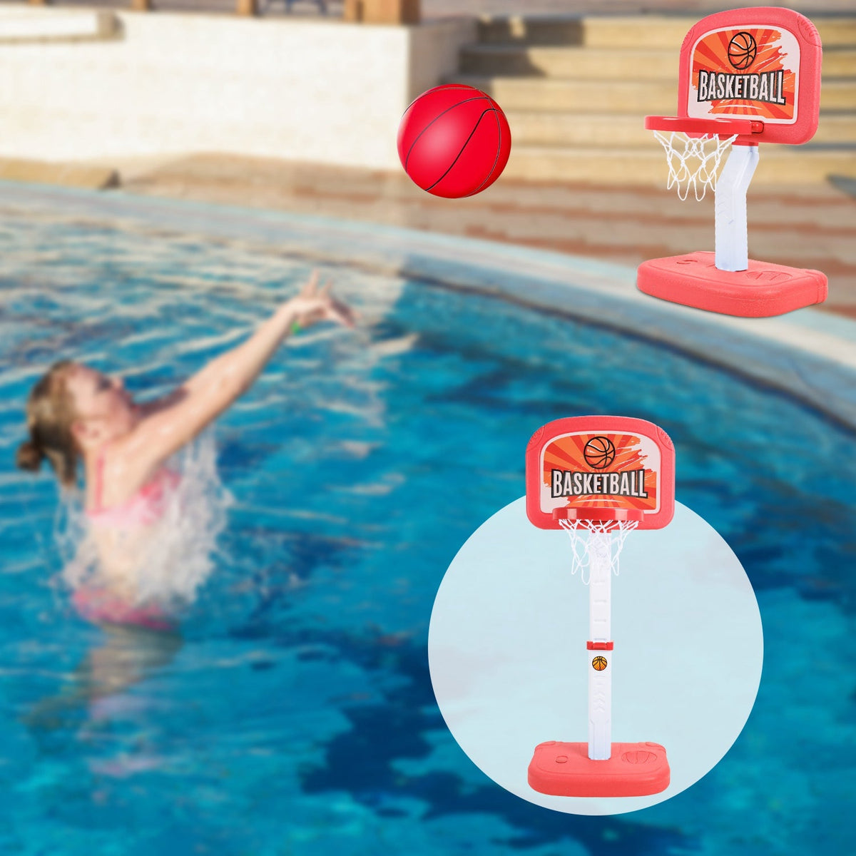 2-in-1 Pool Basketball Game Set with 2 Balls