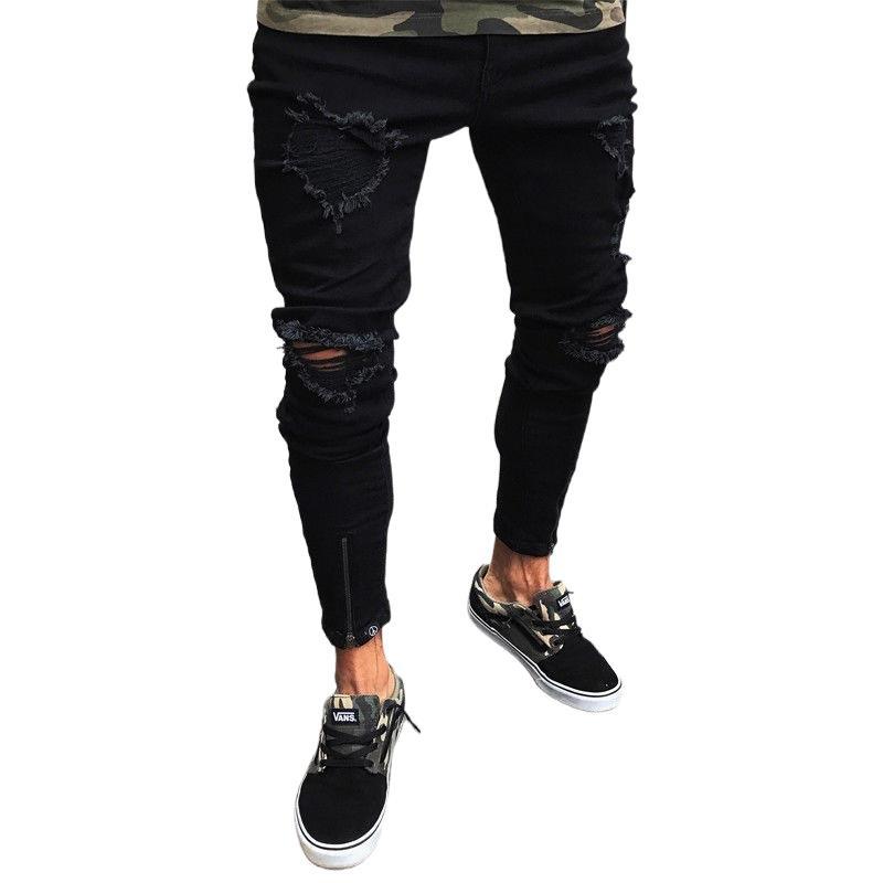 Men's Black Ripped Skinny Stretch Jeans