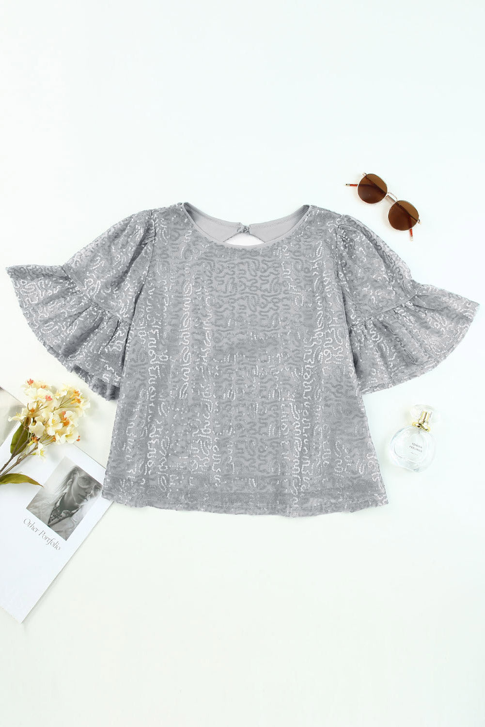 Women's Sequin Ruffle-Sleeve Blouse