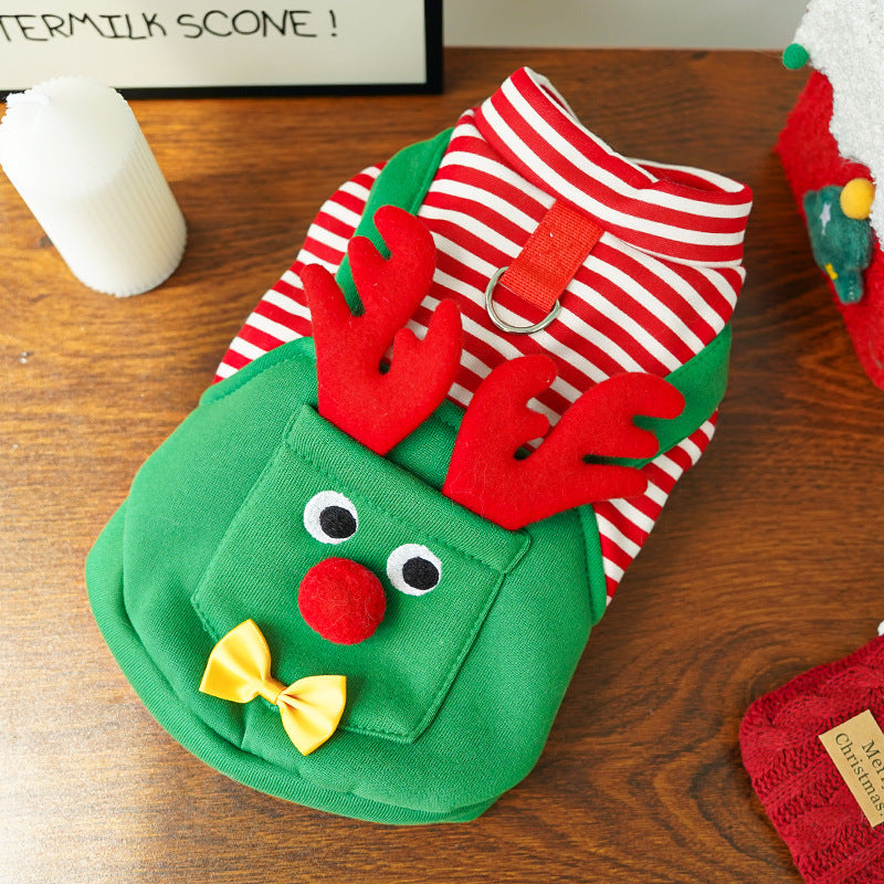 Christmas Pet Dogs Cats Coats Dress Up Costume Elk Pocket Sweatshirt Teddy Bichon Puppy Kitten Vest Xmas Warmer