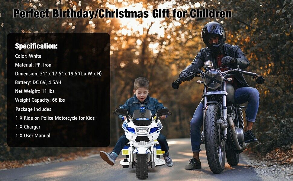 Kids' Electric Police Motorcycle Ride-On