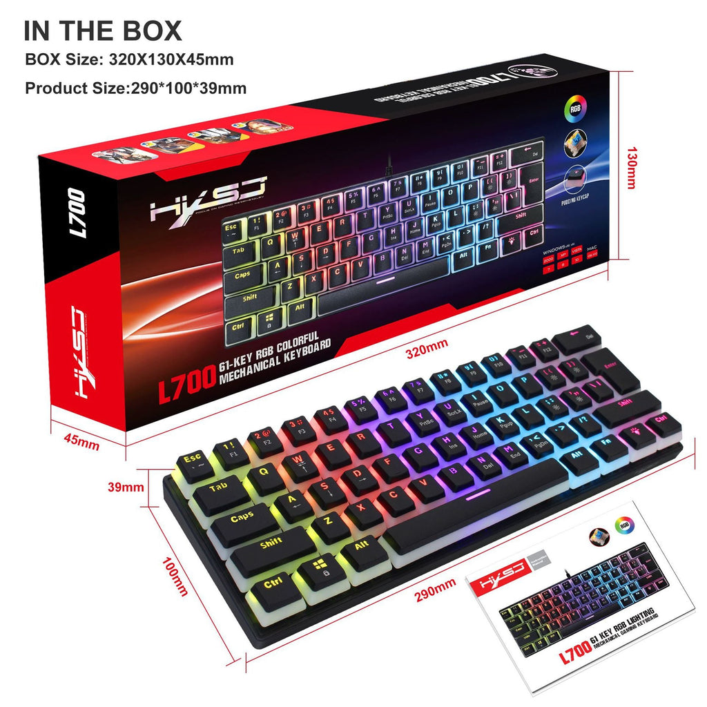 HXSJ L700 61-Key Wired Mechanical Keyboard with Backlighting