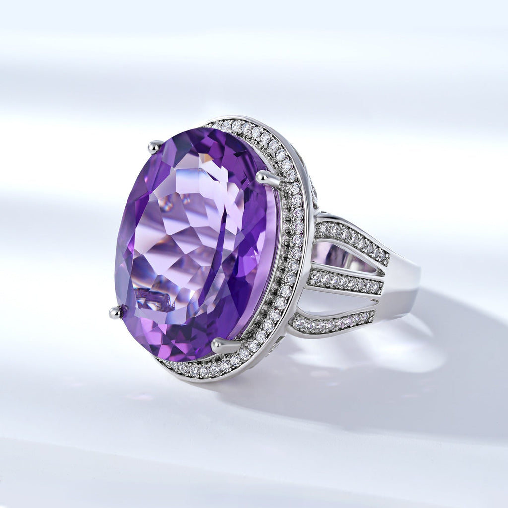 925 Silver Amethyst-Style Statement Ring