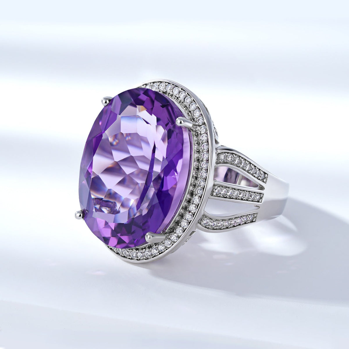 925 Silver Amethyst-Style Statement Ring