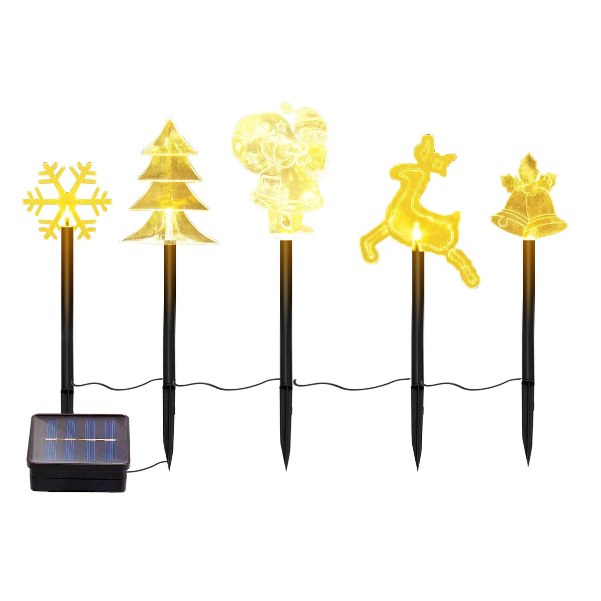 5Pcs Mixed Christmas Decoration Light Solar Stake Light Waterproof Reindeer Snowflake Bell