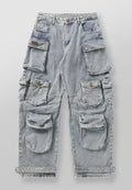 Men's Washed Straight-Leg Multi-Pocket Jeans