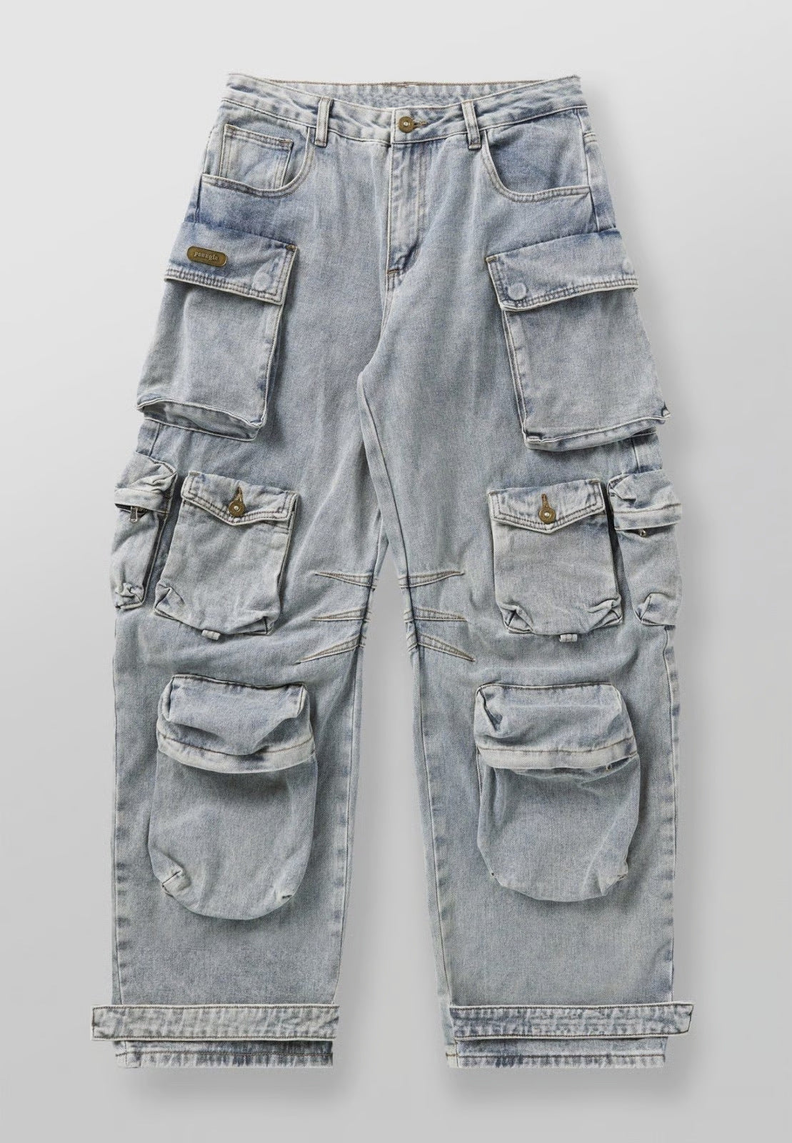Men's Washed Straight-Leg Multi-Pocket Jeans