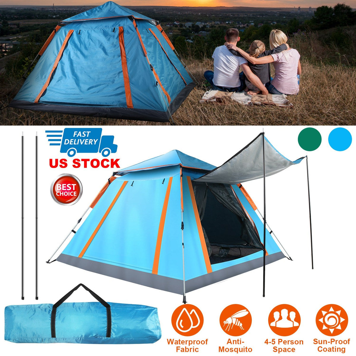 4–5-Person Camping Tent with Mosquito Mesh Windows