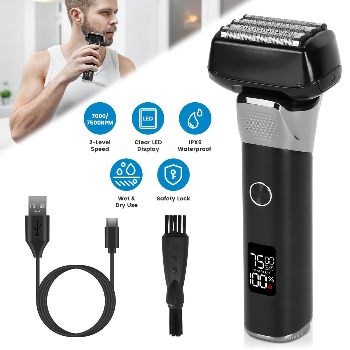 5-Blade Wet & Dry Electric Foil Shaver with LED Display