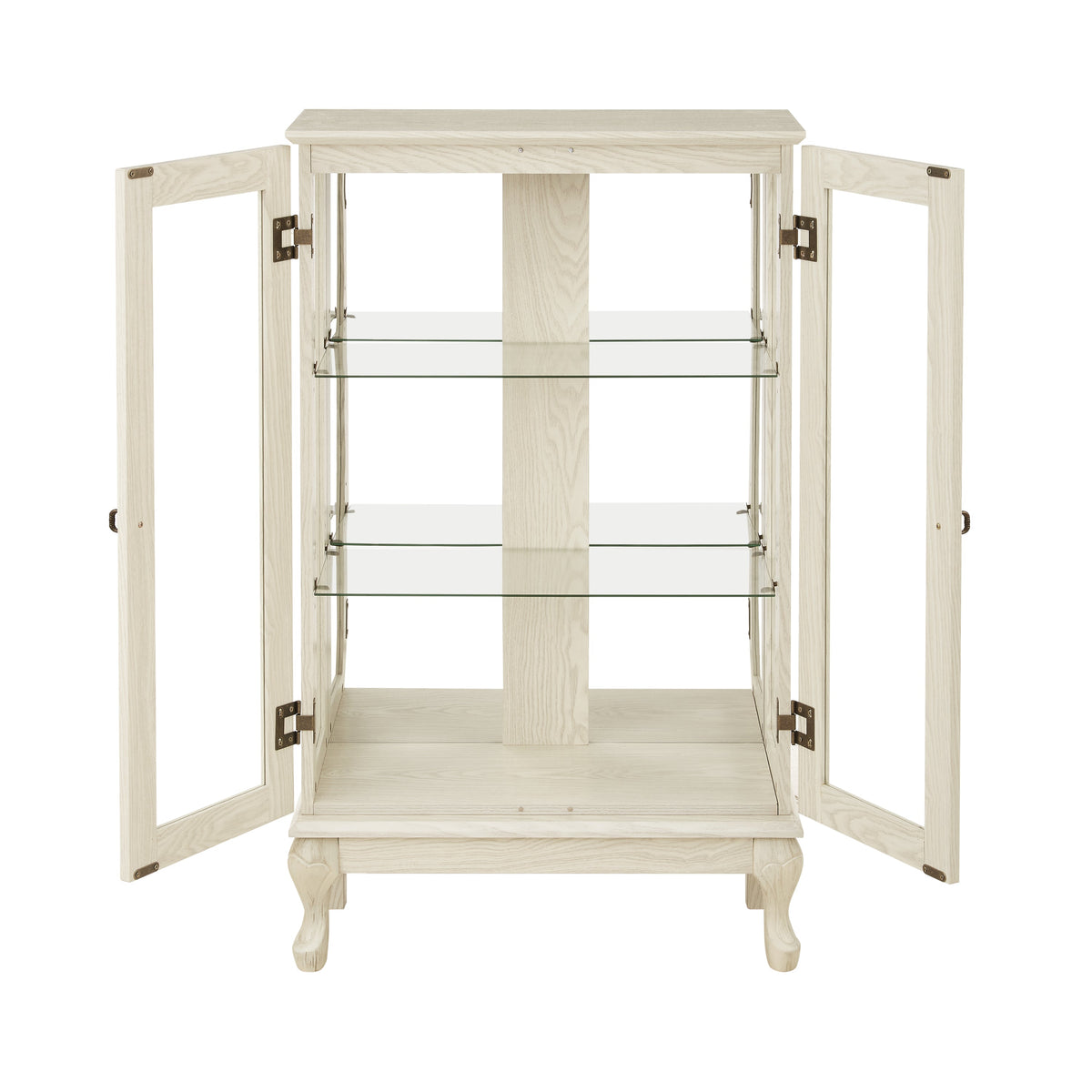2 Doors Curio Cabinet with Tempered Glass Doors, Curio Cabinets with Mirrored Back Panel and Adjustable Shelves, Lighted Display Cabinet for Home, Office Light Bulb Included White