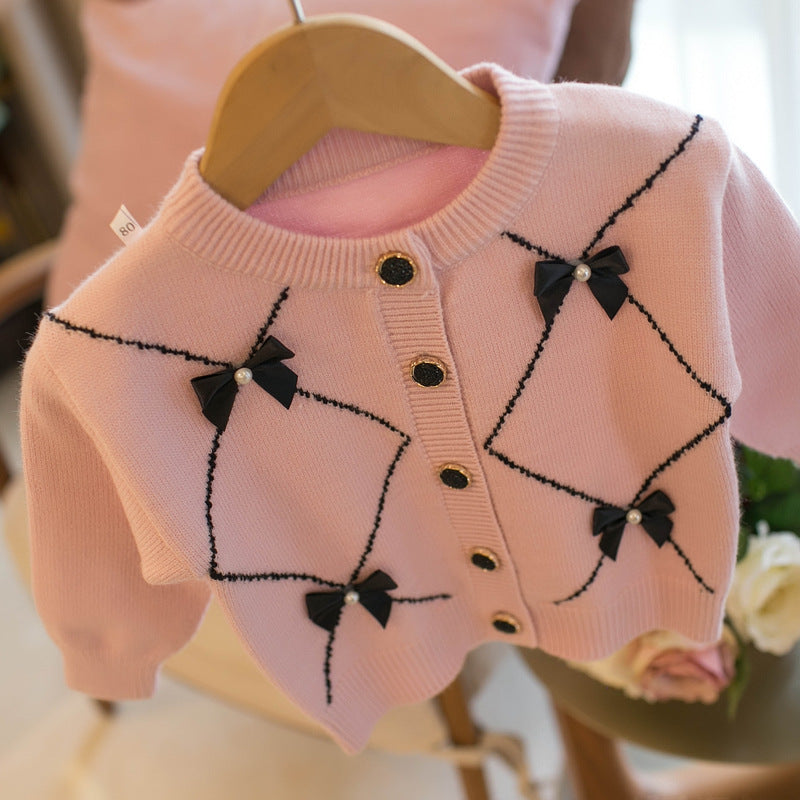 Girls' Bow-Detail Knit Cardigan