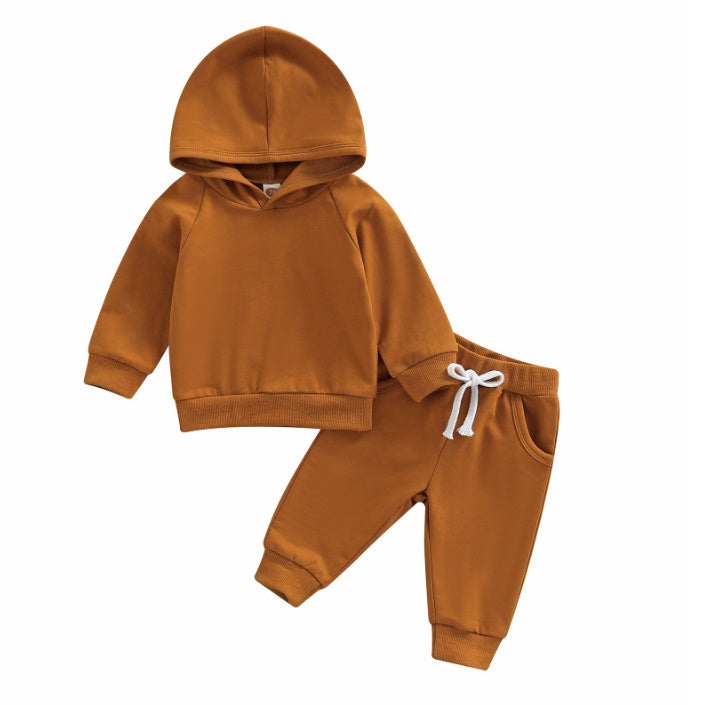 Boys’ Solid-Color Hooded Sweater & Pants Set