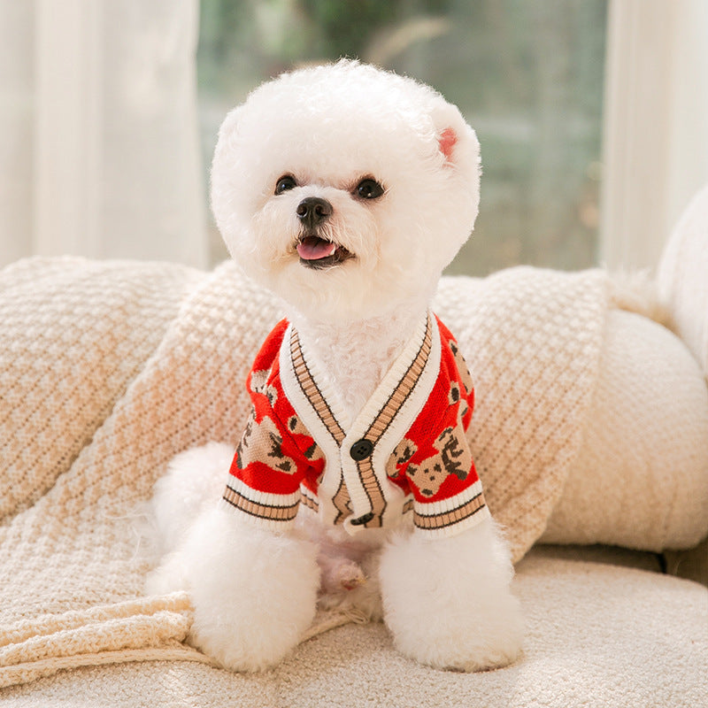Bear-Pattern Dog Sweater – Lightweight Winter Clothing for Puppies