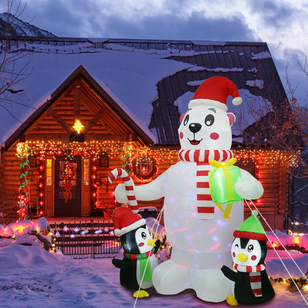 5.9 ft Christmas Inflatable Outdoor Decoration Polar Bear Gift Box Penguin Blow Up Yard Decoration