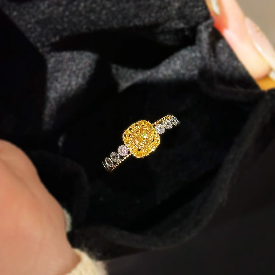 Yellow-Stone Sugar Cube & Pineapple Fashion Ring