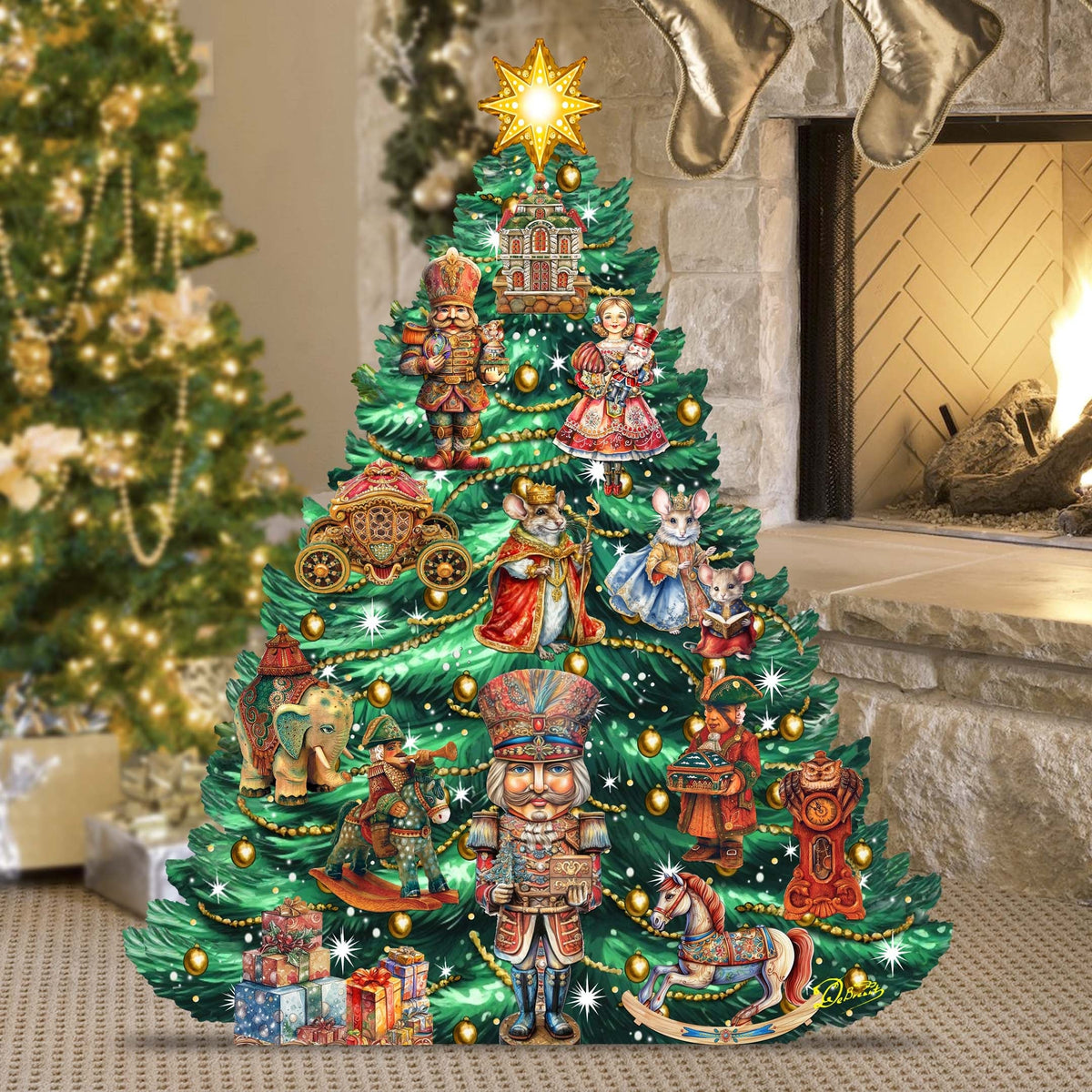 Nutcracker-Themed Christmas Tree Outdoor Indoor Decor Wooden Christmas Decoration by G. Debrekht