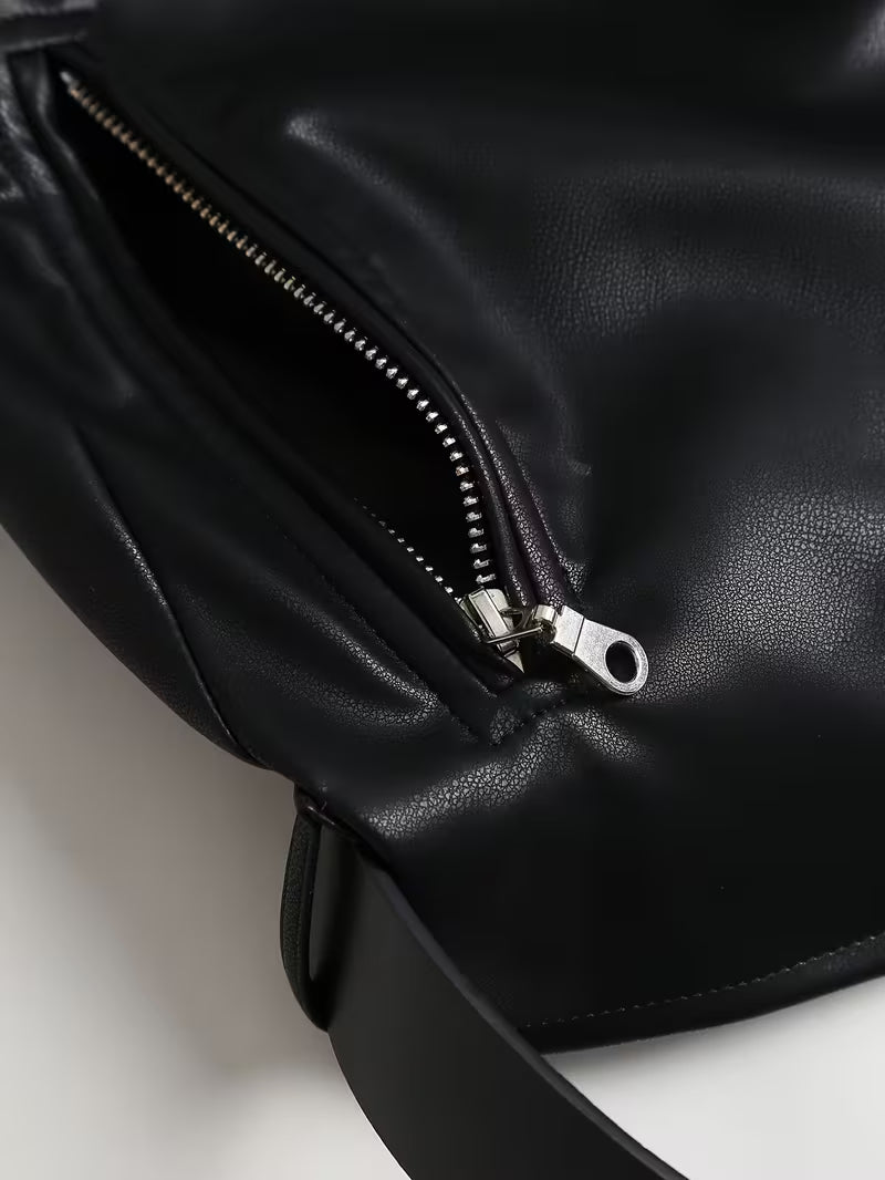Men's Black Faux Leather Motorcycle Vest