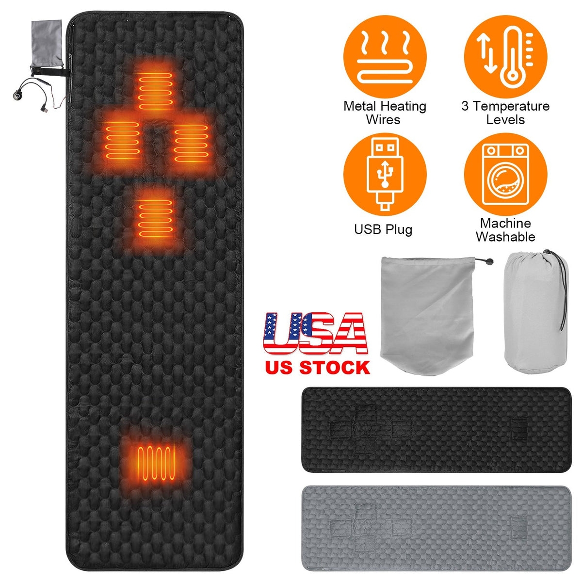 USB Heated Sleeping Bag Liner — 3 Heat Settings