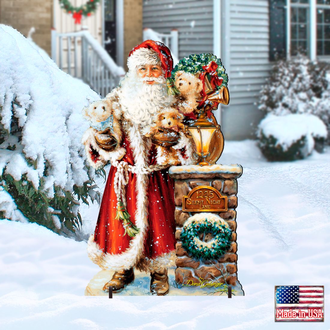 Silent Night Santa Christmas Outdoor Yard Sign by D. Gelsinger
