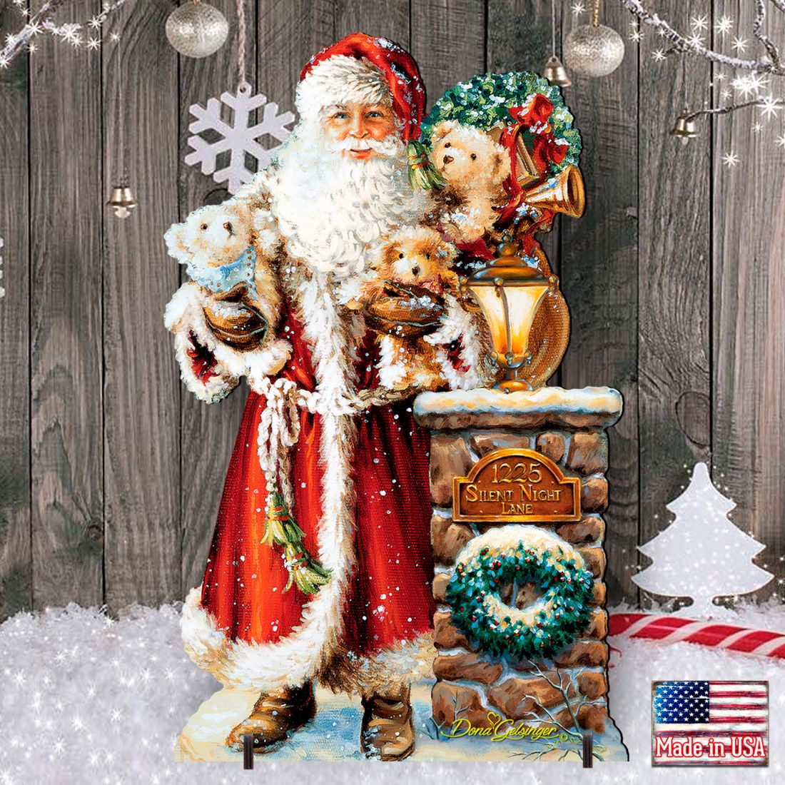 Silent Night Santa Christmas Outdoor Yard Sign by D. Gelsinger