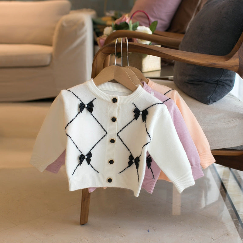 Girls' Bow-Detail Knit Cardigan