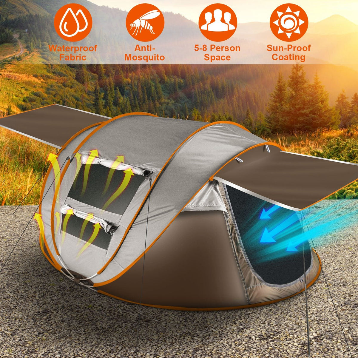 5–8-Person Pop-Up Camping Tent with Mosquito Mesh Windows