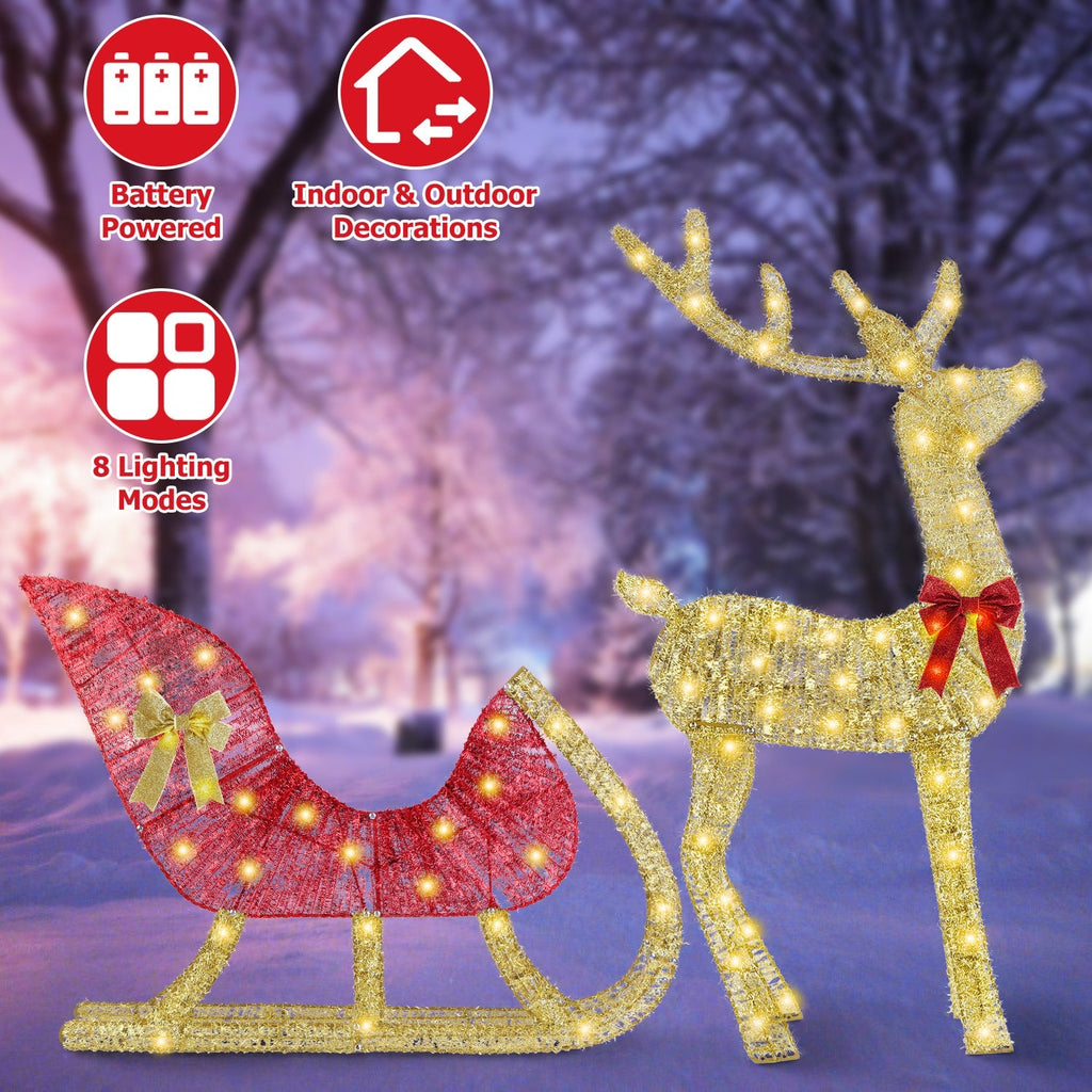 Lighted Christmas Reindeer & Sleigh Indoor Outdoor Christmas Decoration Christmas Lighted Display