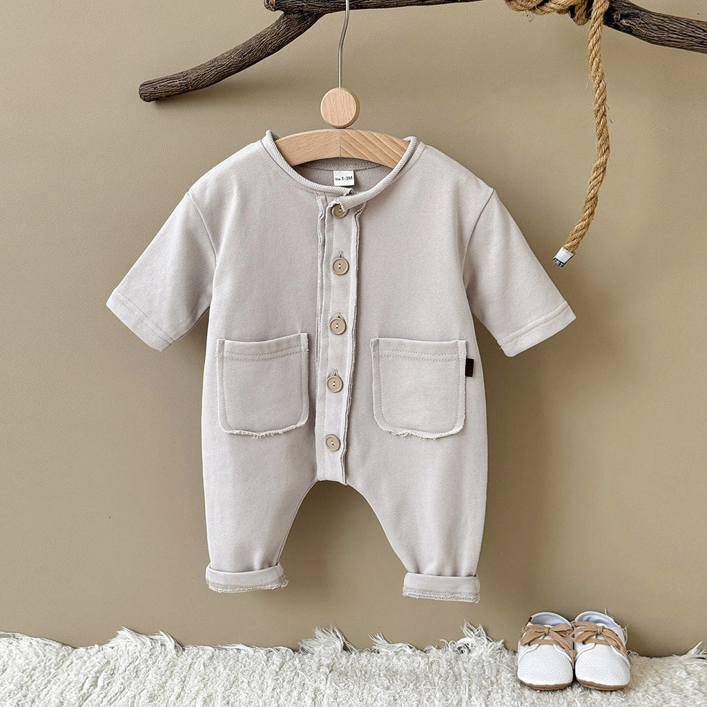 Baby Apricot Cotton Knit Button-Front Romper