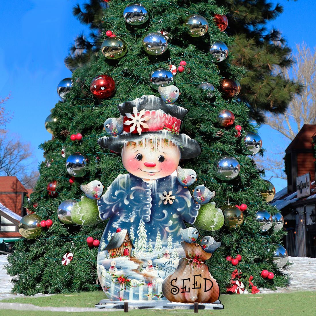 Blue Seed Freezing Christmas Outdoor Yard Sign by Jamie Mills-Price Christmas Santa Snowman Decor