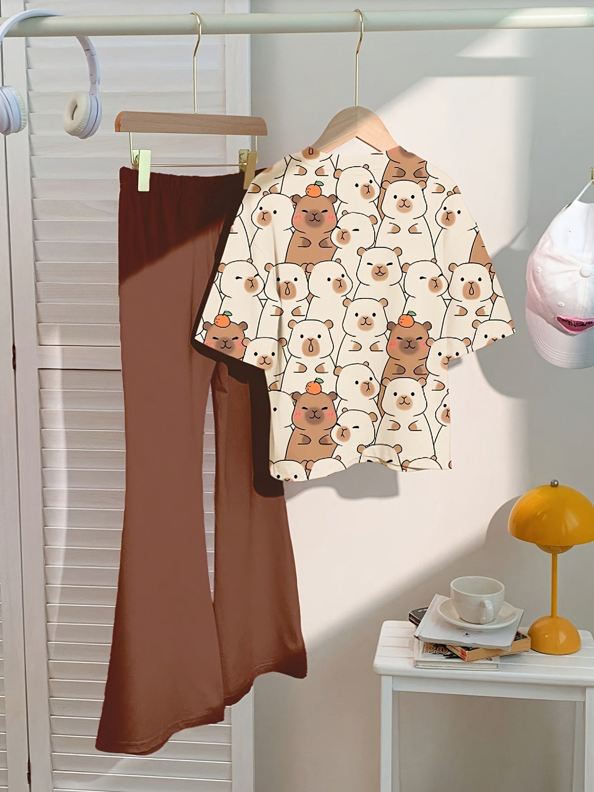 Girls' Bear Graphic Tee & Flare Pants Set