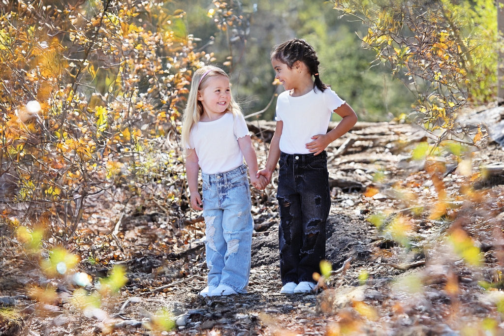 Girls' Light-Wash Distressed Wide-Leg Jeans