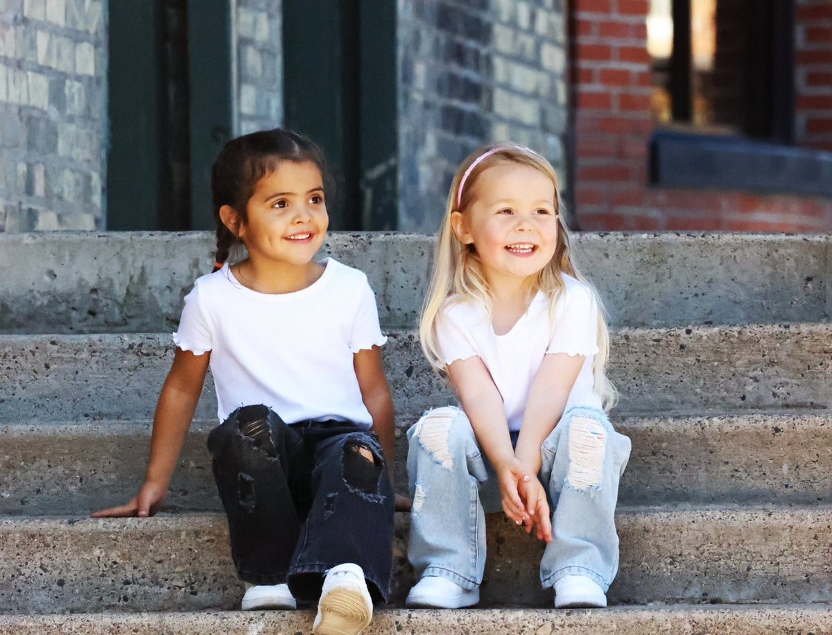 Girls' Light-Wash Distressed Wide-Leg Jeans