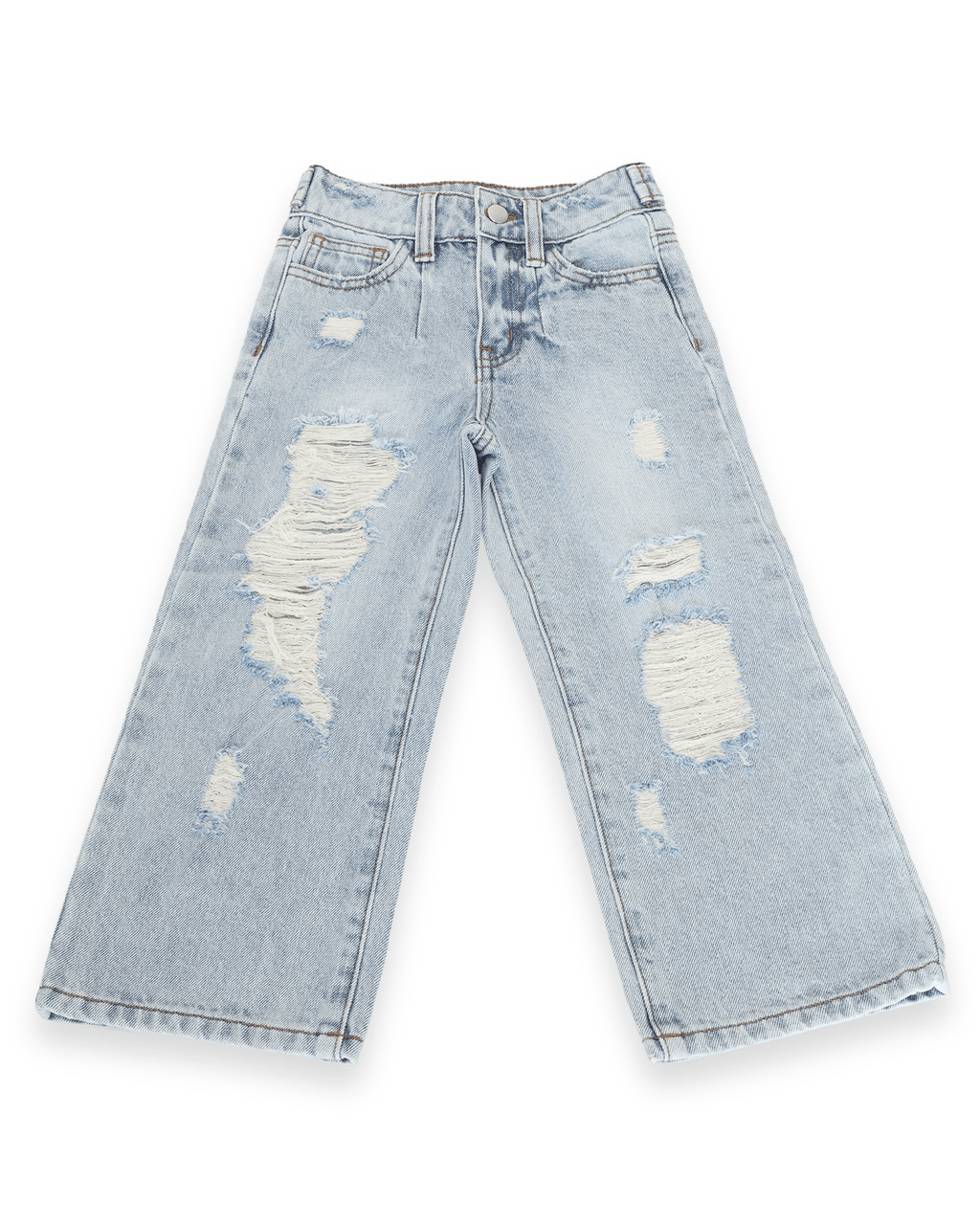 Girls' Light-Wash Distressed Wide-Leg Jeans