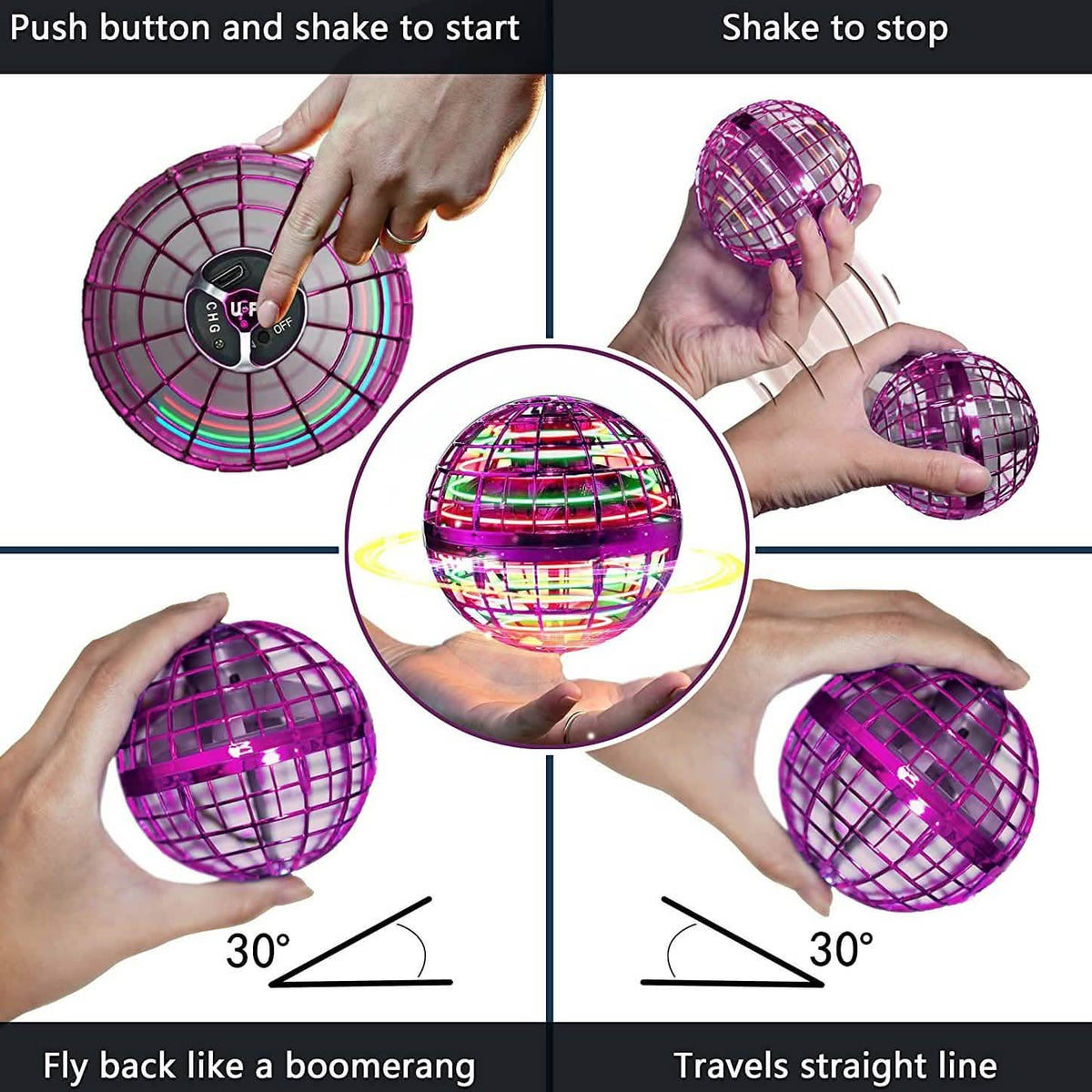 Rechargeable Flying Orb Ball – Boomerang Spinner Toy