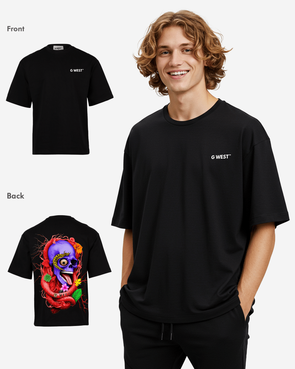 G West Men's Oversized Snake Skull T-Shirt